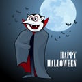 Funny cartoon vampire with moon