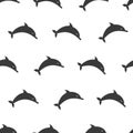 Funny cartoon vector dolphin fish seamless pattern over white background. Black and white background. Marine texture. Royalty Free Stock Photo