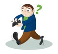 Funny cartoon vector man with no money. Businessman holding empty wallet. Concept of bankruptcy Royalty Free Stock Photo