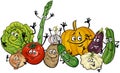 Funny cartoon vegetables comic characters group