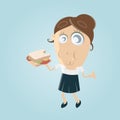 Funny cartoon woman eating a sandwich