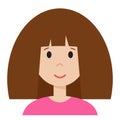 Funny cartoon woman face, cute avatar or portrait. Girl with dark hair. Young character for web in flat style. Print for Royalty Free Stock Photo