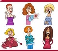 Funny cartoon women characters caricature set Royalty Free Stock Photo