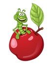 Funny cartoon worm in apple Royalty Free Stock Photo