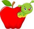 Funny cartoon worm in the apple Royalty Free Stock Photo