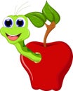 Funny cartoon worm in the apple Royalty Free Stock Photo