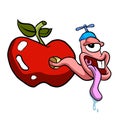 Funny cartoon worm in the apple Royalty Free Stock Photo