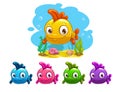 Funny cartoon yellow baby fish