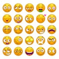 Funny cartoon yellow faces set. Emoji face collection. Royalty Free Stock Photo