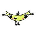 Funny cartoon yellow monster laughing. A fictional character in the shape of a banana. Cute alien icon in doodle