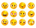 Funny cartoon yellow round faces. Emoji collection.