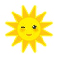 Funny cartoon yellow sun smiling and winking eyes Royalty Free Stock Photo