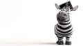 Funny cartoon zebra in an academic cap isolated on a white background with space for text. Concept of study, education, training Royalty Free Stock Photo