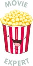 Funny cartoonish popcorn. Movie expert