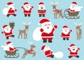 Funny Cartoonish Santa Claus And Reindeer Set. Vector Flat Illustration.