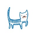 Funny Cat Animal Illustration with blue black ears and face