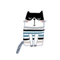 Funny Cat Animal Illustration with blue black ears and face