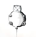 Funny cat balloon ink illustration cartoon