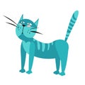 Funny cat in blue color. sticker design surprised cat with crazy face. illustration