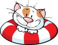 Funny cat cartoon on lifebuoy - vector