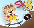 Funny cat cartoon little skater