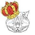 Funny cat in the crown. Vector illustration for a card or poster. Prints on the clothes or accessories. Royalty Free Stock Photo