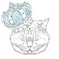 Funny cat in the crown. Vector illustration for a card or poster. Prints on the clothes or accessories. Royalty Free Stock Photo