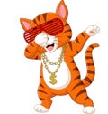 Funny cat dabbing cartoon wearing sunglasses, hat, and gold necklace Royalty Free Stock Photo