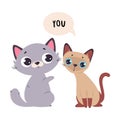 Funny Cat and English Subject Pronoun You Vector Illustration