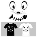Funny cat face cartoon with fish vector. T-shirt graphic design . Royalty Free Stock Photo