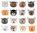 Funny cat face set vector illustration emotions Cute animal face cat heads collection Royalty Free Stock Photo