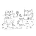 funny cat gives a gift to kitty. Vector illustration. IsolatedCartoon. Coloring pages for adults and children. Hand