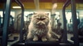 Funny cat in the gym in training, sports, weight loss Royalty Free Stock Photo