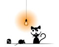 Funny cat silhouette, mouse and light bulb