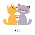 Funny Cat Kiss as English Verb for Educational Activity Vector Illustration Royalty Free Stock Photo