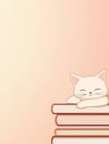 funny cat lying on top of books, blocking reading time. Royalty Free Stock Photo