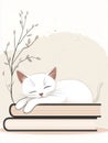 funny cat lying on top of books, blocking reading time. Royalty Free Stock Photo