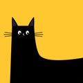 Funny cat head peeking out from around the corner. Cute kawaii baby pet animal. Black square kitten surprised face. Cartoon