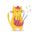Funny cat playing bagpipe. Vector illustration Royalty Free Stock Photo