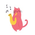 Funny cat playing saxophone. Vector illustration