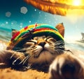 Funny cat in rastafari hat