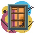 Funny cat reading by the window High illustration