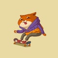 Funny cat skateboarder. Vector illustration. Enthusiastic anthropomorphic cat