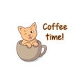 Funny cat sticker coffee time vector