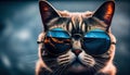 Funny cat in stylish sunglasses realistic isolated. AI generated