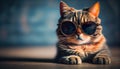 Funny cat in stylish sunglasses realistic isolated. AI generated