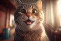 Funny cat taking selfie on smartphone. Animal stick out tongue