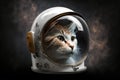 Funny cat wearing astronaut detailed white helmet