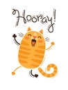 Funny cat yells Hooray. Vector illustration in cartoon style