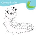 Funny caterpillar. Dot to dot by numbers activity for kids and toddlers. Children educational game